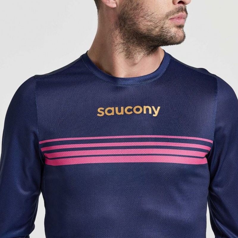 Navy Saucony Elite Long Sleeve Men's T-Shirt | EGYPT UNSIOV