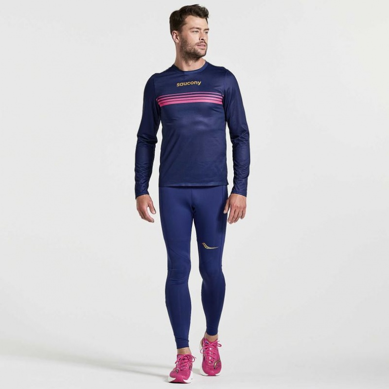 Navy Saucony Elite Long Sleeve Men's T-Shirt | EGYPT UNSIOV