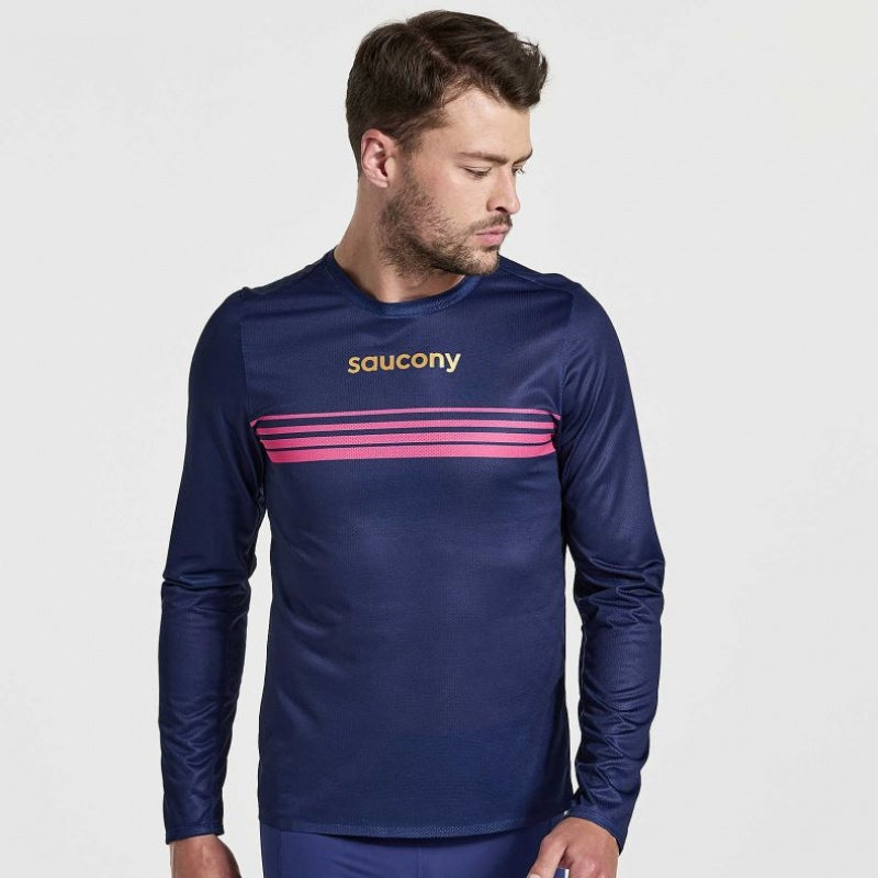 Navy Saucony Elite Long Sleeve Men\'s T-Shirt | EGYPT UNSIOV