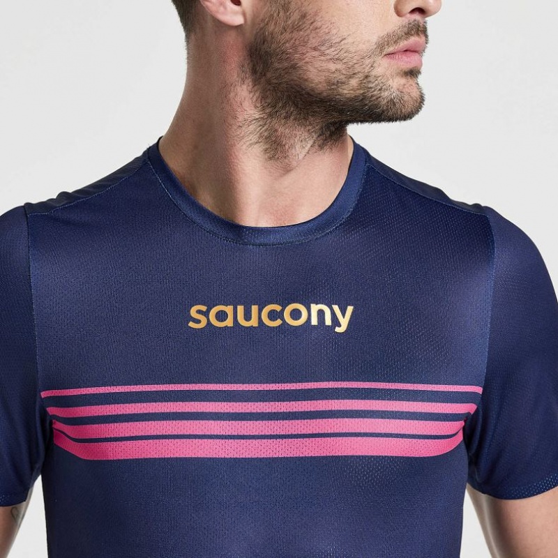 Navy Saucony Elite Short Sleeve Men's T-Shirt | EGYPT SECJIU