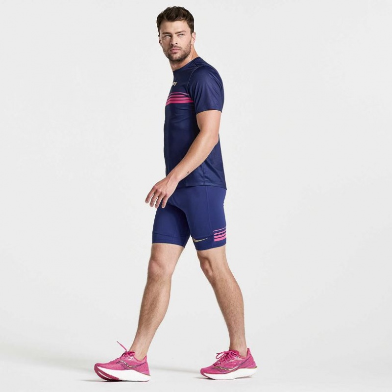 Navy Saucony Elite Short Sleeve Men's T-Shirt | EGYPT SECJIU