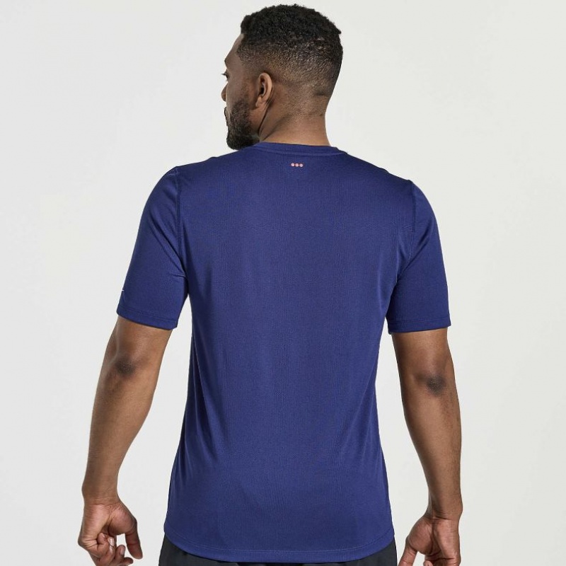 Navy Saucony Stopwatch Graphic Short Sleeve Men's T-Shirt | EGYPT ZYEGSN