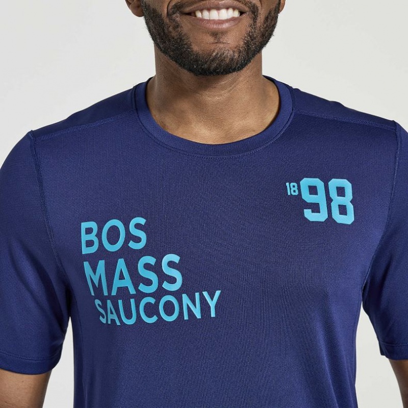 Navy Saucony Stopwatch Graphic Short Sleeve Men's T-Shirt | EGYPT ZYEGSN