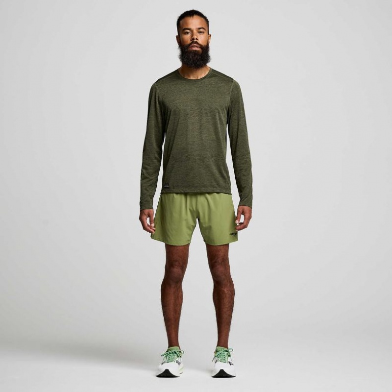 Olive Saucony Stopwatch Graphic Long Sleeve Men's T-Shirt | EGYPT YJOPZN