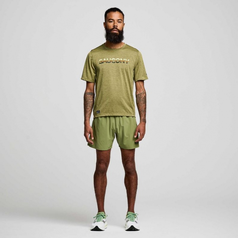 Olive Saucony Stopwatch Graphic Short Sleeve Men's T-Shirt | EGYPT RNKMUE