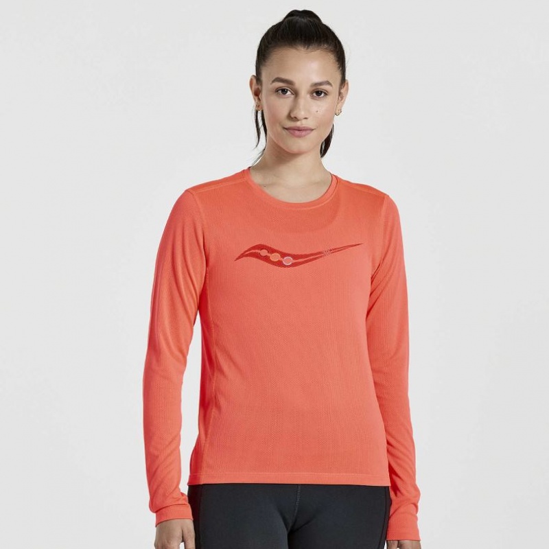 Orange Saucony Stopwatch Graphic Long Sleeve Women\'s T-Shirt | EGYPT DZXBQM