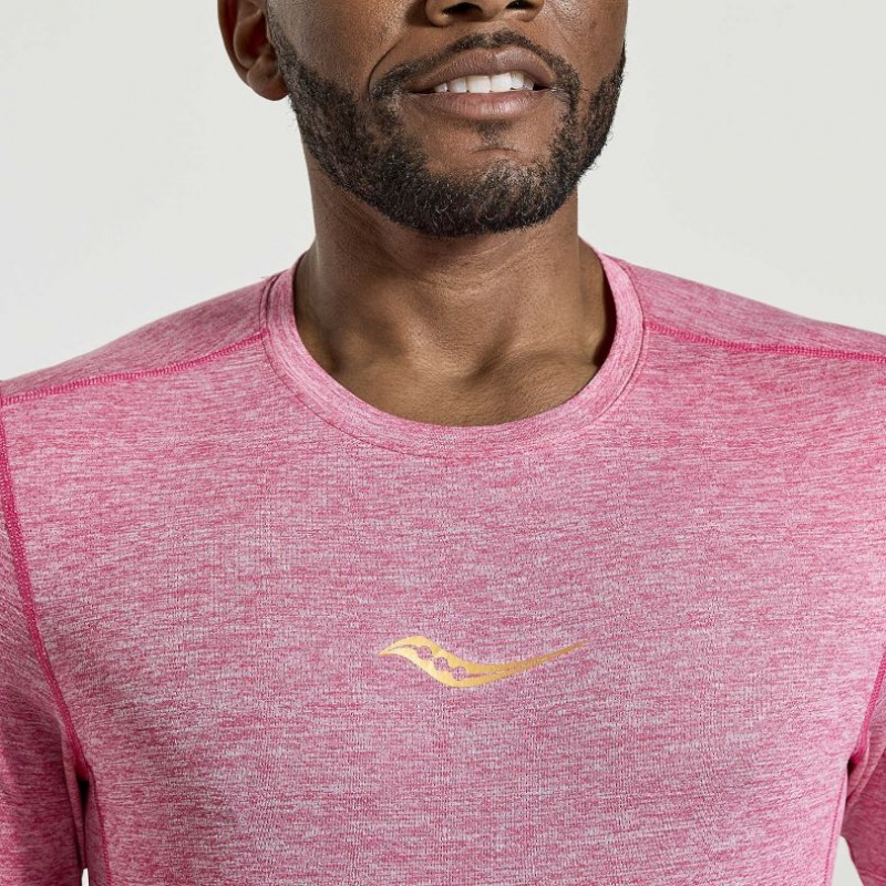 Pink Saucony Stopwatch Short Sleeve Men's T-Shirt | EGYPT QYUPOR