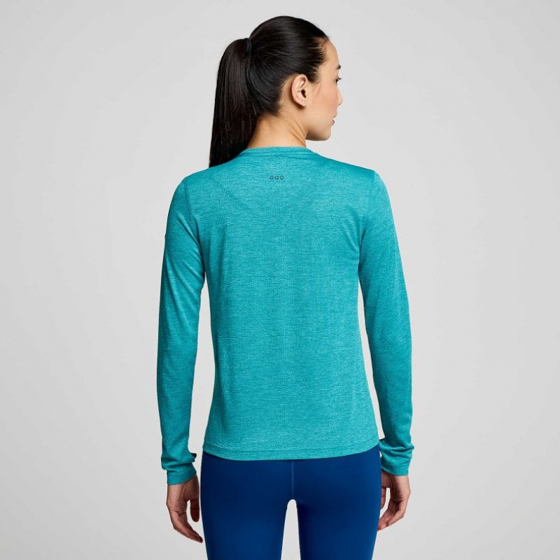 Turquoise Saucony Stopwatch Long Sleeve Women's T-Shirt | EGYPT NVCTPJ