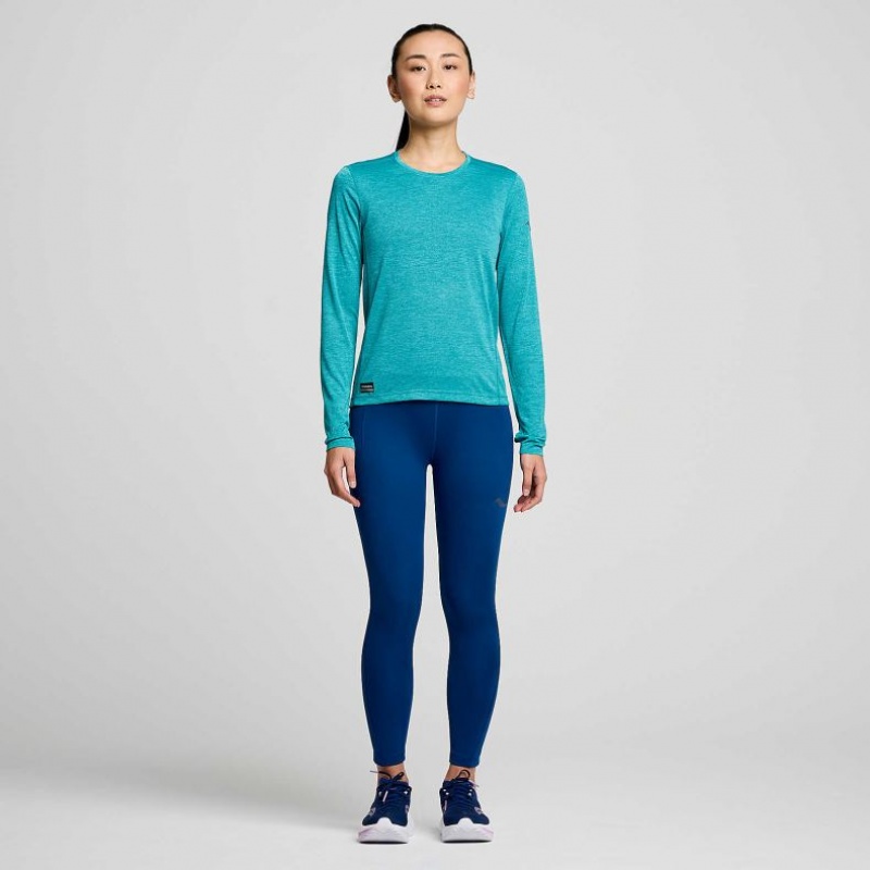 Turquoise Saucony Stopwatch Long Sleeve Women's T-Shirt | EGYPT NVCTPJ