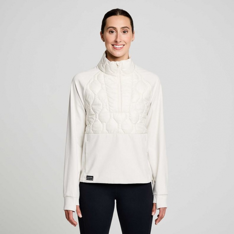 White Saucony Solstice Oysterpuff 1/2 Zip Women\'s Sweatshirt | EGYPT QTPIHM