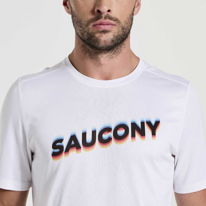 White Saucony Stopwatch Graphic Short Sleeve Men's T-Shirt | EGYPT GIXHMC