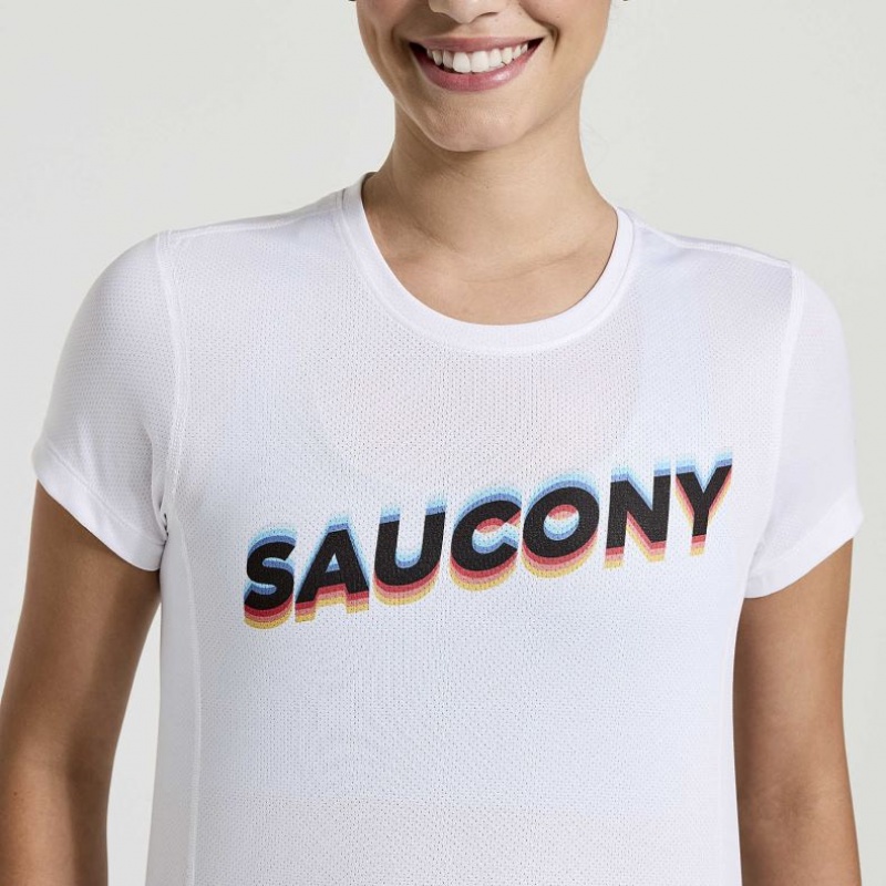 White Saucony Stopwatch Graphic Short Sleeve Women's T-Shirt | EGYPT JUGYQN