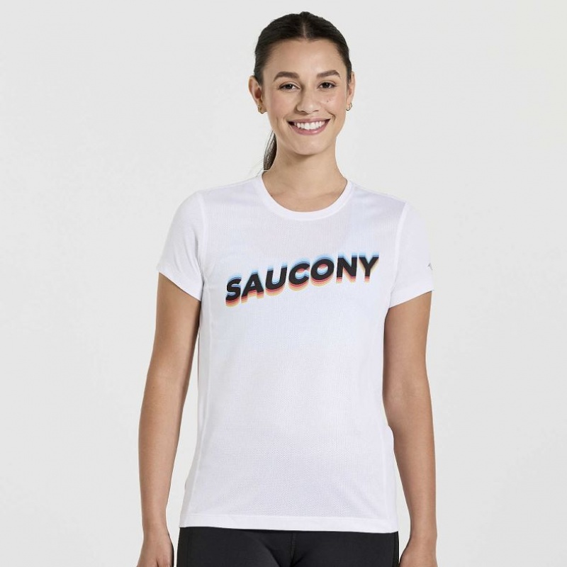 White Saucony Stopwatch Graphic Short Sleeve Women\'s T-Shirt | EGYPT JUGYQN