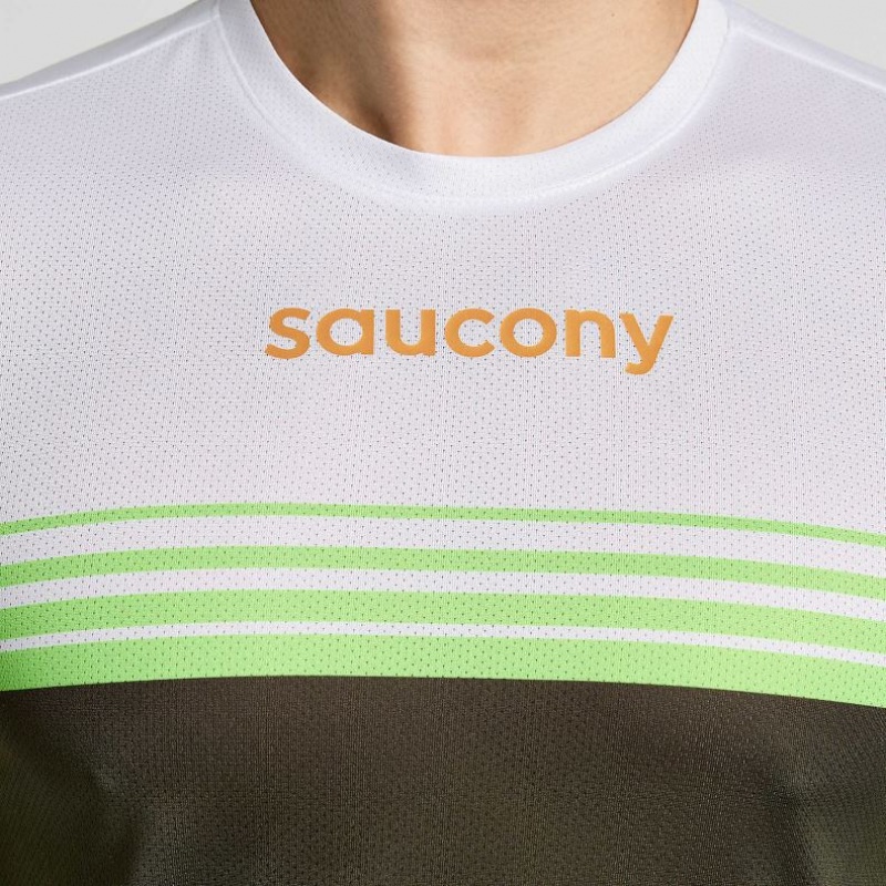 White / Black Saucony Elite Long Sleeve Men's T-Shirt | EGYPT ETKXCO