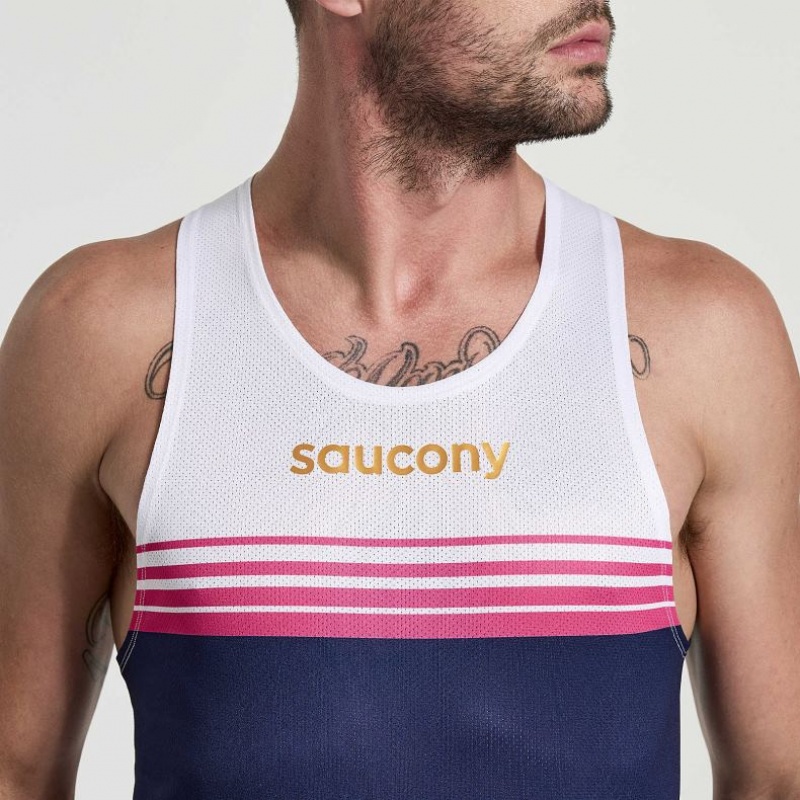 White / Navy Saucony Elite Men's Singlet | EGYPT IVJAHX