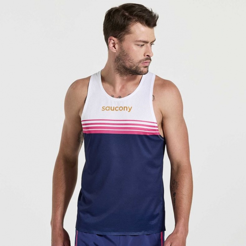 White / Navy Saucony Elite Men\'s Singlet | EGYPT IVJAHX