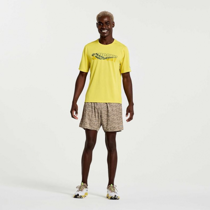 Yellow Saucony Stopwatch Graphic Short Sleeve Men's T-Shirt | EGYPT QJWUXL