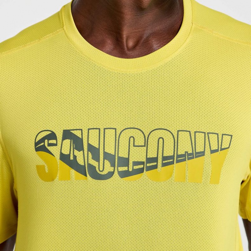 Yellow Saucony Stopwatch Graphic Short Sleeve Men's T-Shirt | EGYPT QJWUXL