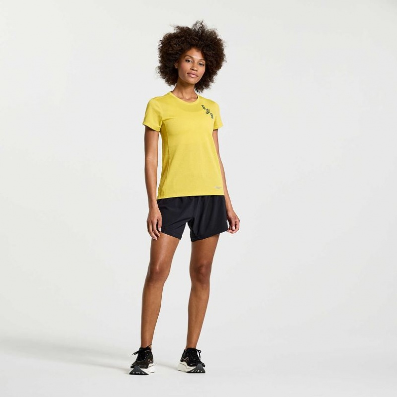 Yellow Saucony Stopwatch Graphic Short Sleeve Women's T-Shirt | EGYPT VFDRPA