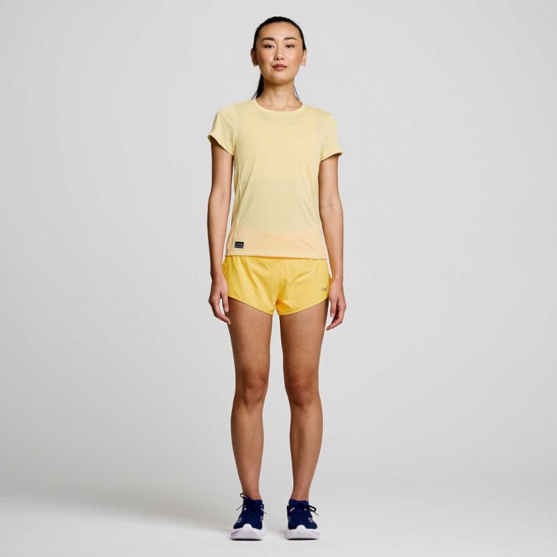 Yellow Saucony Stopwatch Short Sleeve Women's T-Shirt | EGYPT KVZXWI